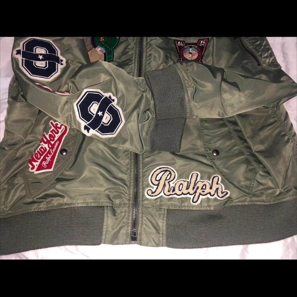 Ralph Lauren Polo Olive Bomber Jacket with Patches - Picture 3 of 8